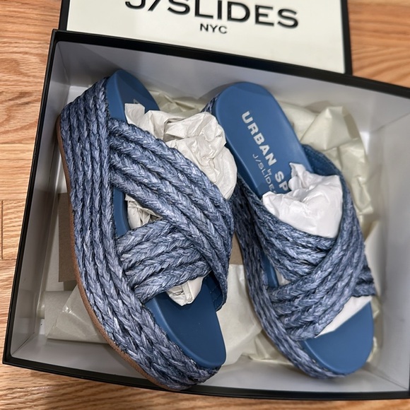 J/Slides urban sport denim raffia Quincy slides size 7 - Picture 2 of 7